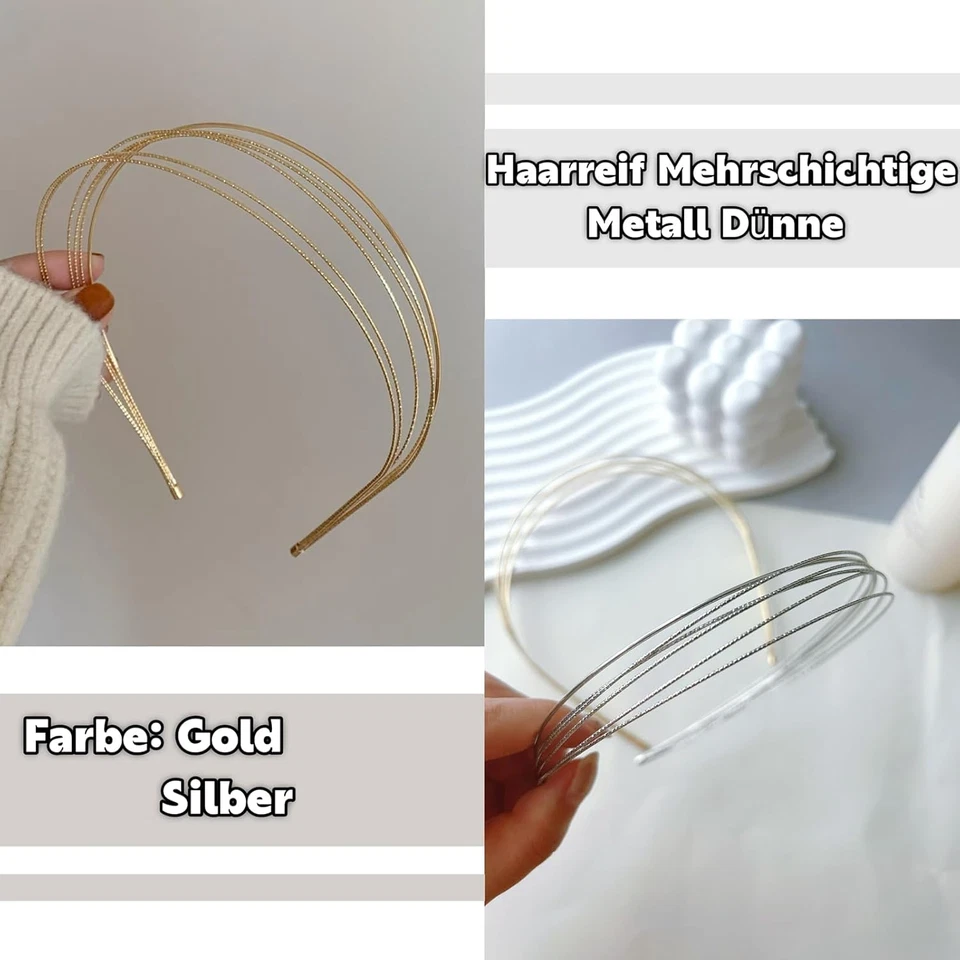 Cerchietto per Capelli in Metallo Multistrato Sottile Da Donna, Elegante Fascia  - Immagine 4 di 4