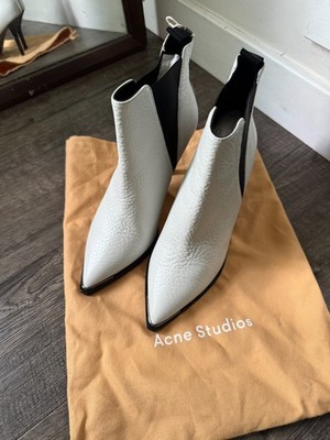 Acne Studios Jemma Pointy Toe Textured White Leather Ankle Boots EU37 Pre-owned
