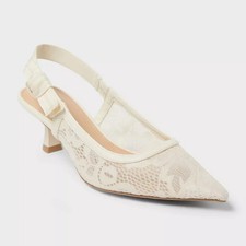 A New Day Women's Ivory Lace Bow Slingback Pointed Toe Kitten Heels
