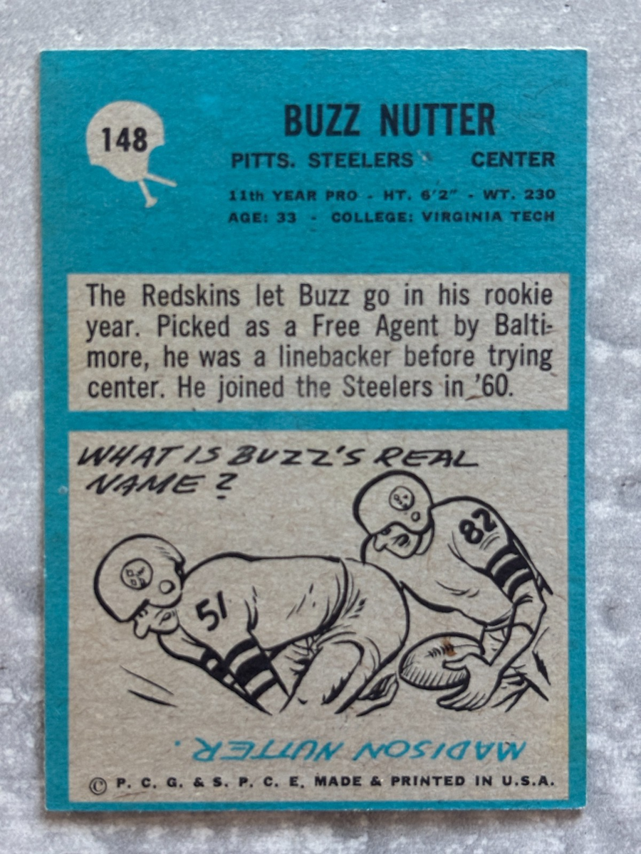 1964 Philadelphia BUZZ NUTTER Steelers Football Dirtiest Funniest