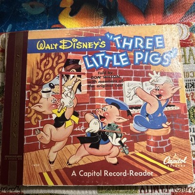 Walt Disney Three Little Pigs Story Book and 2 LP records by the Original cast