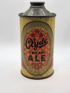 CLYDE CREAM ALE LOW PROFILE CONE TOP BEER CAN TOUGH 1940S CONE FROM MASS.