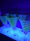 Vintage Green Depression Uranium Glass Swirl Wine Goblet Glasses 7" Set of 6