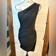 Soprano Womens Small Black One Shoulder Dress Elegant Made in USA