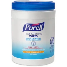 Purell 9113-06 Hand Sanitizer Wipes, Canister, 270 Wipes Per Container, Citrus