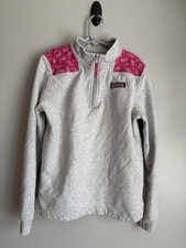 Vineyard Vines Girls Shep Quarter Zip Whale Print Pullover Sweatshirt Gray L 14