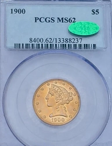1900 Liberty Head Half Eagle $5 Dollar Gold Coin PCGS MS 62 CAC.  Peachy!!