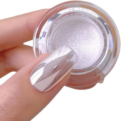 White Chrome Nails Powder - 0.3G Super Glossy Mirror Effect White Moonlight Chro