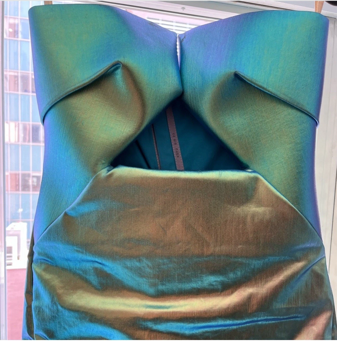 Abito nuovo con etichette Rick Owens Prong iridescente elasticizzato denim ritaglio abito senza spalline 42