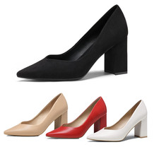 DREAM PAIRS Women's Pointed Toe Block Heel Pumps Slip On Office Work Dress Shoes