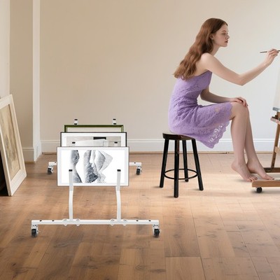 Adjustable Picture Fame Canvas Storage Display Rack, 10-Slot Stand With Wheels