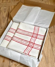 UNUSED Pair of Vintage 1950s Red & White French Chef’s Towels w/ Gift Box!