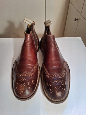 MOMA Brown DISTRESSED LEATHER WINGTIP ANKLE BOOTS BOOTIES SHOES MEN'S 44
