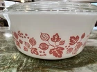 Vintage Pyrex Pink & White Gooseberry Casserole 474-B 1.5 Qt & Lid