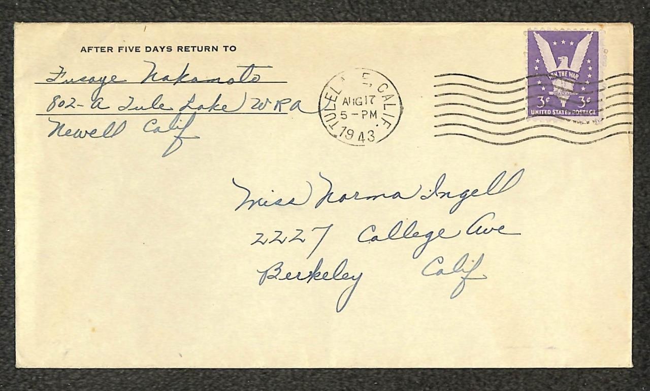 Usa 905 Stamp Tule Lake California Japanese Internment Ww2 Military Cover 1943