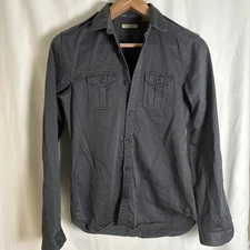 Burberry Brit Military Shirt Mens S Stone Gray Canvas Workshirt Military 