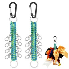 Cheer Bow Holder, Paracord Keychain with 8 Hook Blue Green  2Pcs  10"