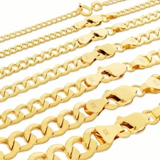 10K Yellow Gold 2mm-7.5mm Curb Cuban Chain Link Necklace or Bracelet 7"-30"