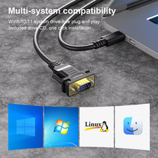 USB Type C to RS232 DB9 Serial Port Adapter Cable, FTDI Chipset, Supports Win...