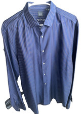 BOSS Hugo Boss Men's Navy Striped Dress-Casual Long Sleeve Shirt, Size XL