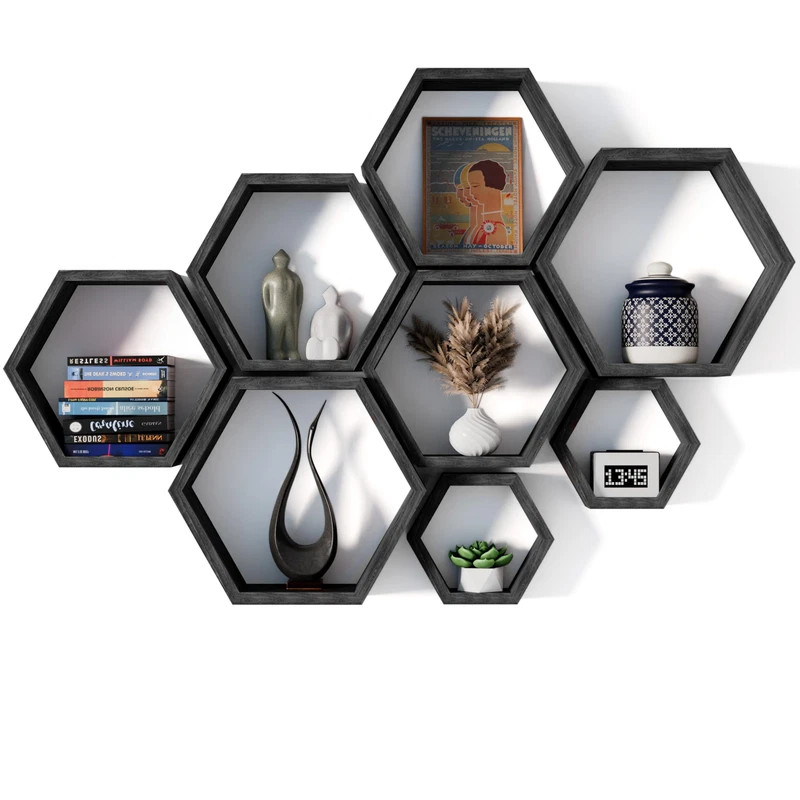 Decovate Hexagon Floating Shelves Set Of 8 Honeycomb Shelves For Wall Wooden