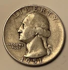 1951-S Washington silver Quarter good/fair condition "ungraded" circulated used