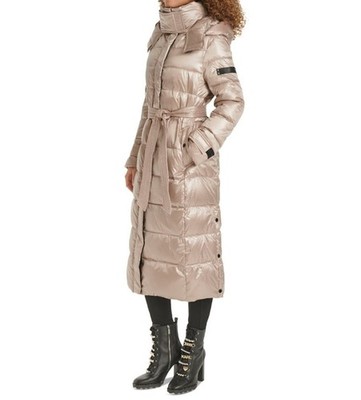 NWT Karl Lagerfeld Paris BELTED ZIG ZAG SHORT PUFFER Jacket  Champagne