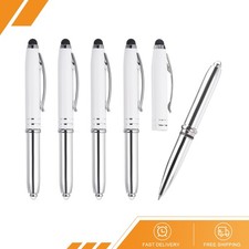 5 x Ballpoint Pen w Stylus Tip and LED Flashlight Metal Pen White