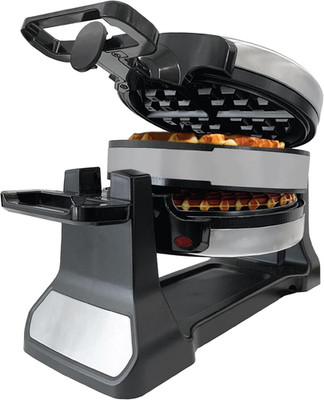 1400W Double Belgian Waffle Maker with 180° Rotation, Secure Handle Lock, Red Li