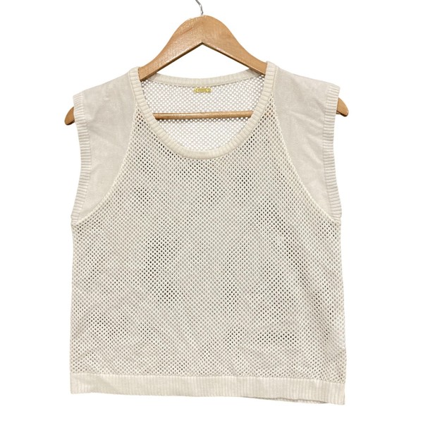 Cleo Harper Vest Womens S White Cotton Wool Mesh Knit Sleeveless Jumper Layering