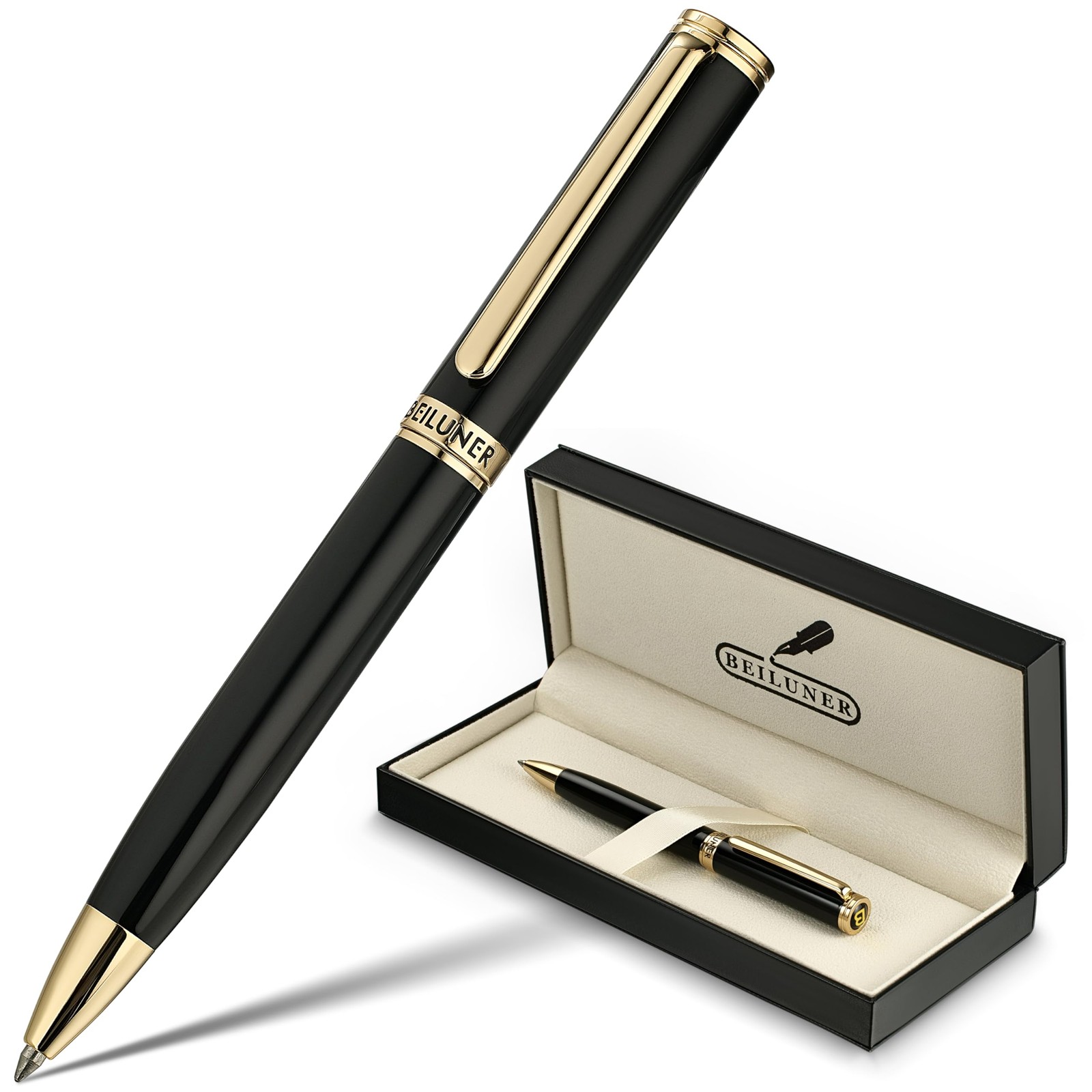 BEILUNER Luxury Gel Pen with 1 Count (Pack of 1), Piano Black and Gold Finish