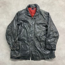 Nautica Leather Jacket Mens Large Vintage Genuine Lined Coat, Black
