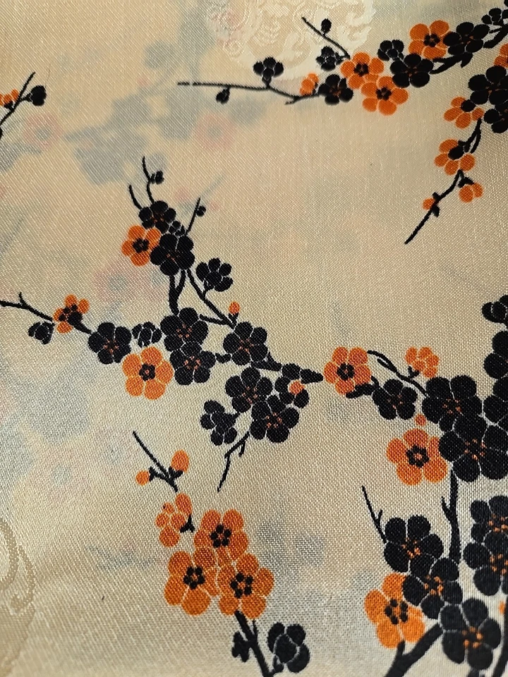 Vtg Orange Blossom Floral Chinese Satin Fabric 2 Yds X 54" Wide - Image 3 of 4