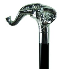 36" Elephant Head Cane Silver Handle Wood Shaft Sturdy Gentleman's Walking Stick