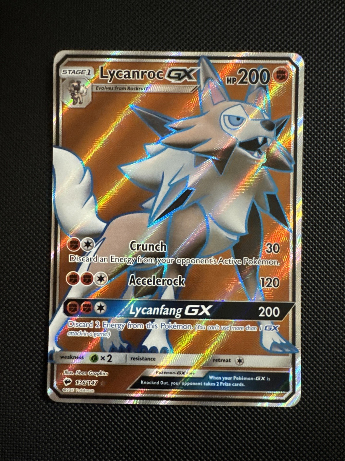 Lycanroc GX (Full Art) 136/147 Sm-Burning Shadows Holo Pokemon