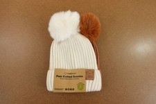 KeaBabies Size 6-36 Months White/Brown Rib Knit Cuffed Pom Beanies 2 Pack NWT