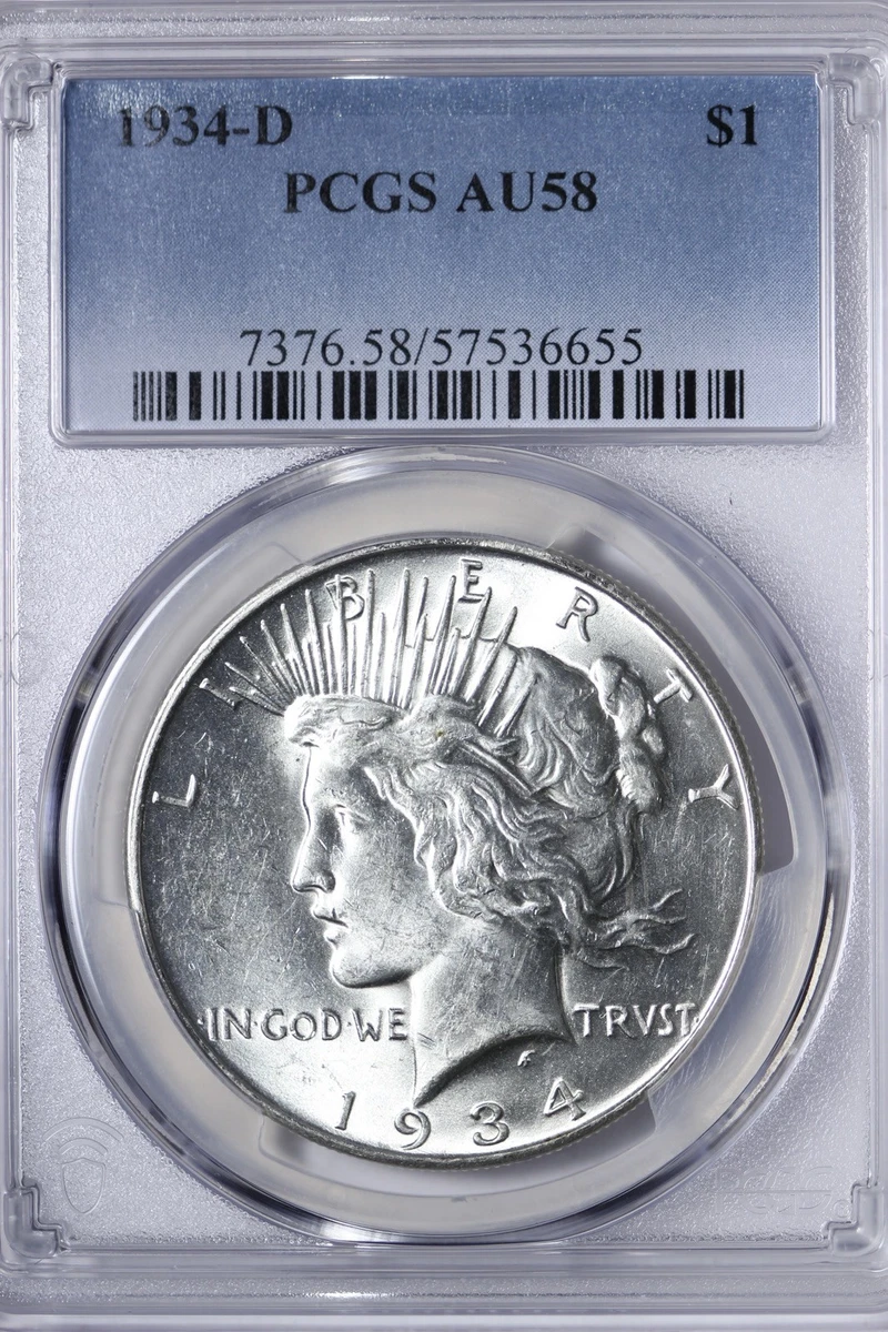 1934年 AU58 NGC アメリカ ピース銀貨  AU 58 Graded 1934 Year Peace Dollars (1921-1935) for sale | eBay
