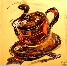COFFEE   MODERN ABSTRACT ORIGINAL OIL PAINTING  TEXTU RED CANVAS RdyG3dfb