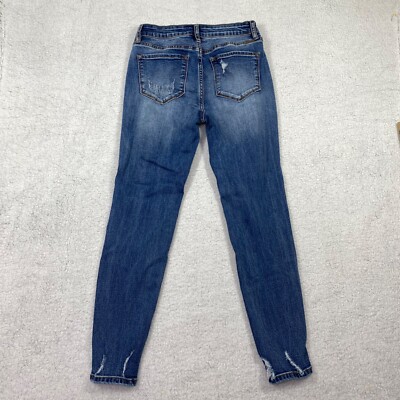Kancan Jeans Womens 5/26 Ellington Button Fly Distressed Blue