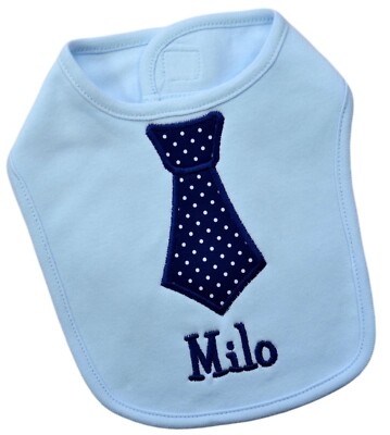 Personalized Baby Boy Fabric Tie Bib Embroidered with Your Custom Name