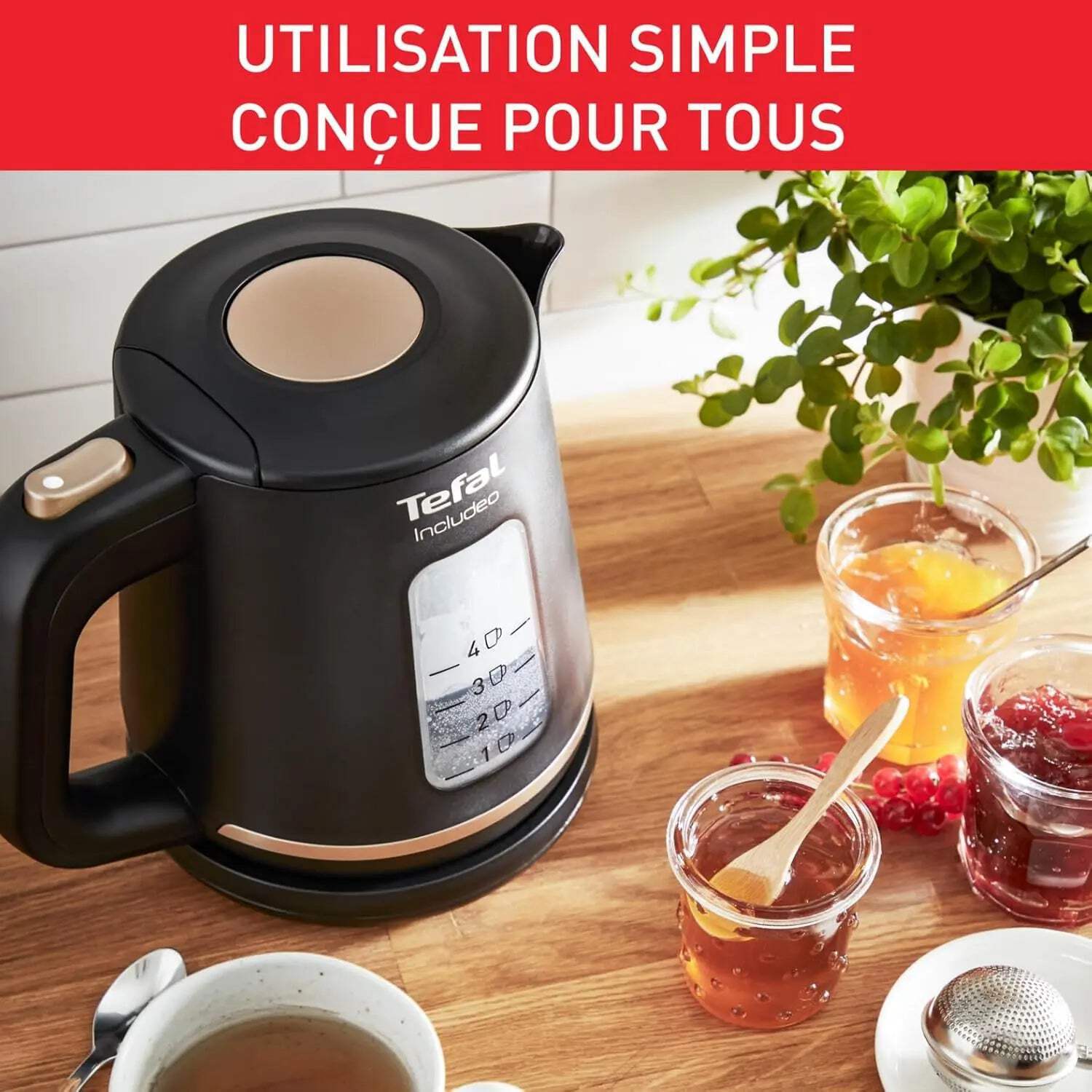 Bouilloire électrique 1L Tefal Includeo compacte et ergonomique