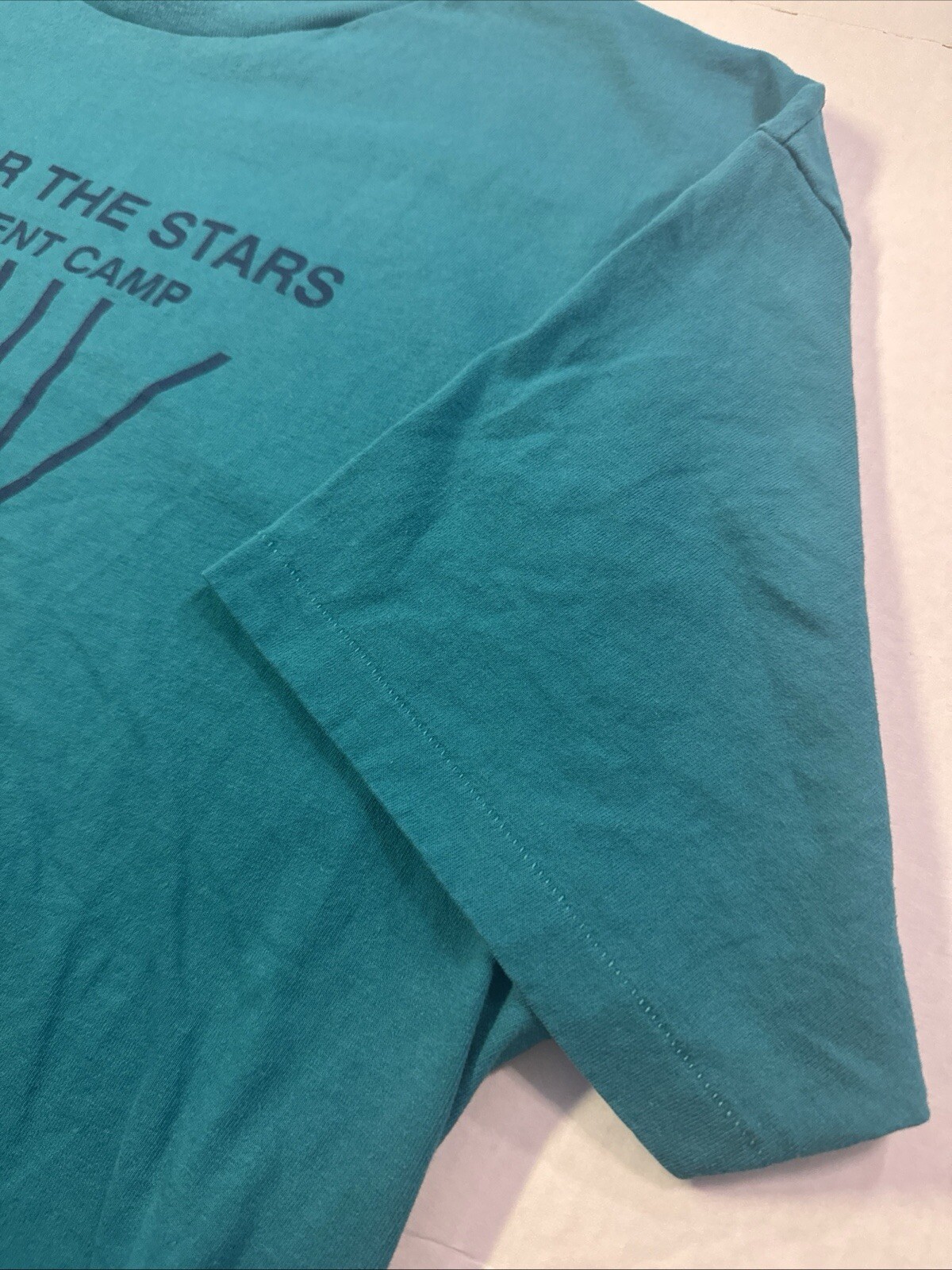 T shirt uomo XL 1994 Pony Express Cub Camp Teal punto singolo senza difetti vintage