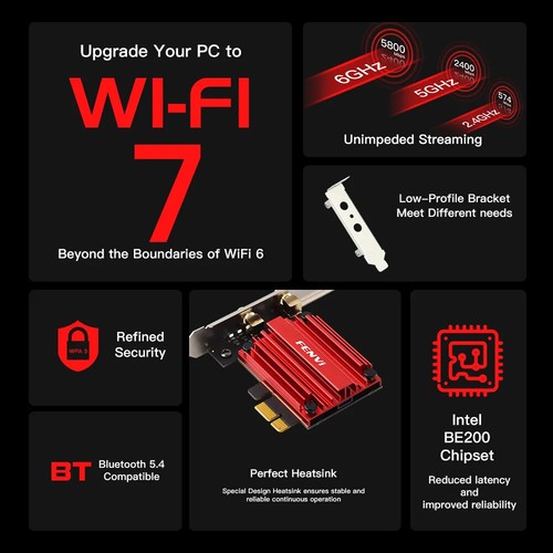 WIFI7 PCIE Adapter 8774Mbps BE200 BT5.4 Gaming Tri Band2.4G/5G/6GHz Desktop - 第 8/13 張圖片
