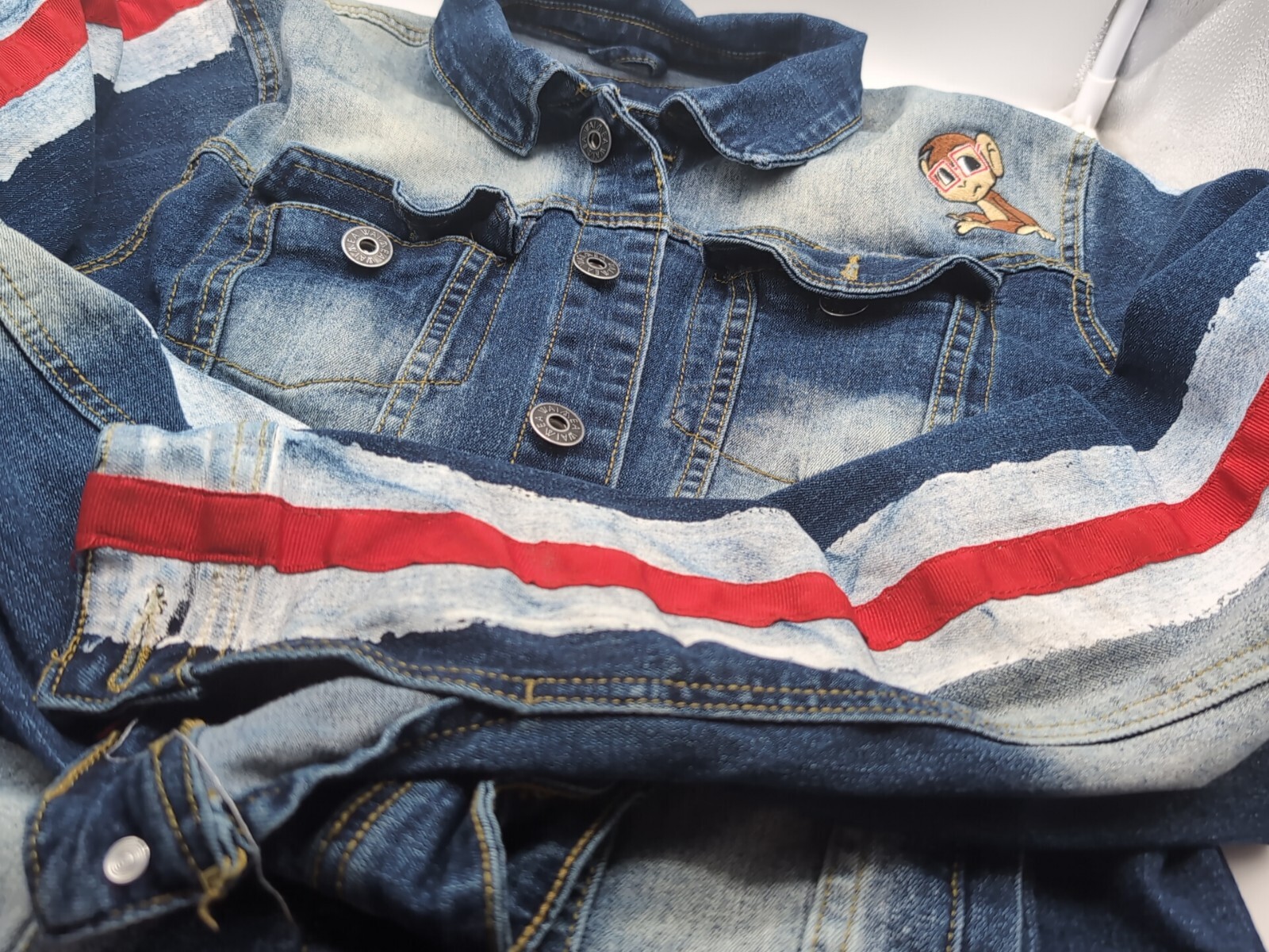 Monkey Face Denim Jacket Size Large - image 5