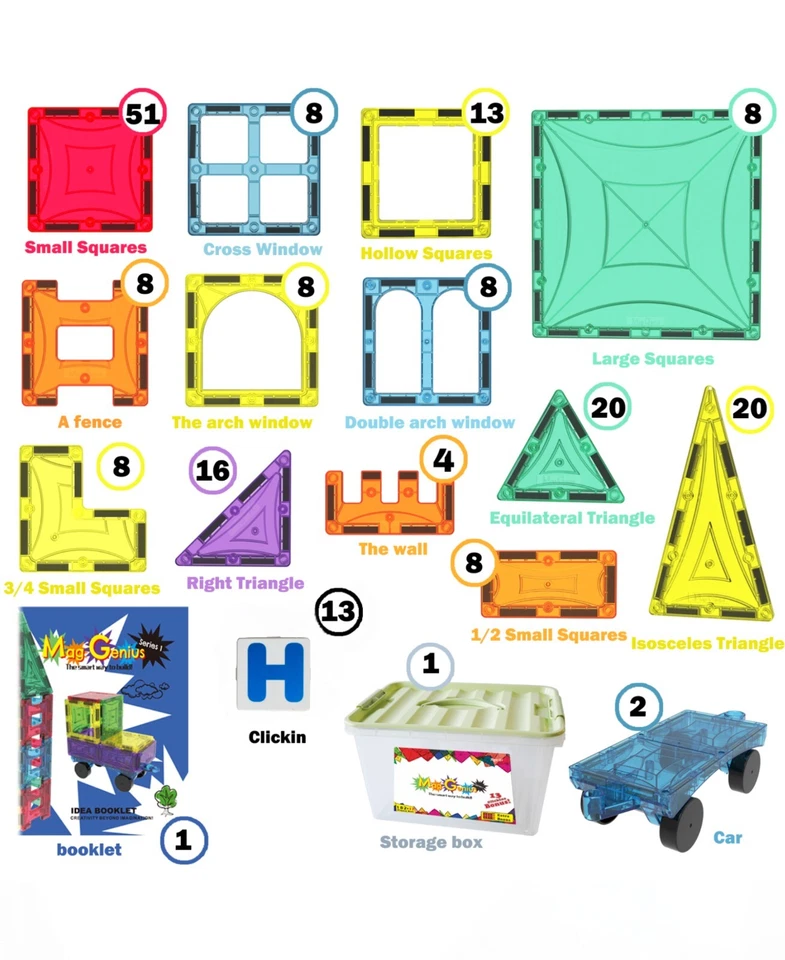 Magnet Tiles NEW Mag-Genius Magna Award Winning Building Magnetic Toy 199pc - Image 2 of 4