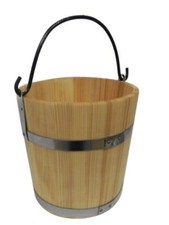 Large Wooden Bucket With Metal Rings And Handle 6 Litre Old Style Very Solid