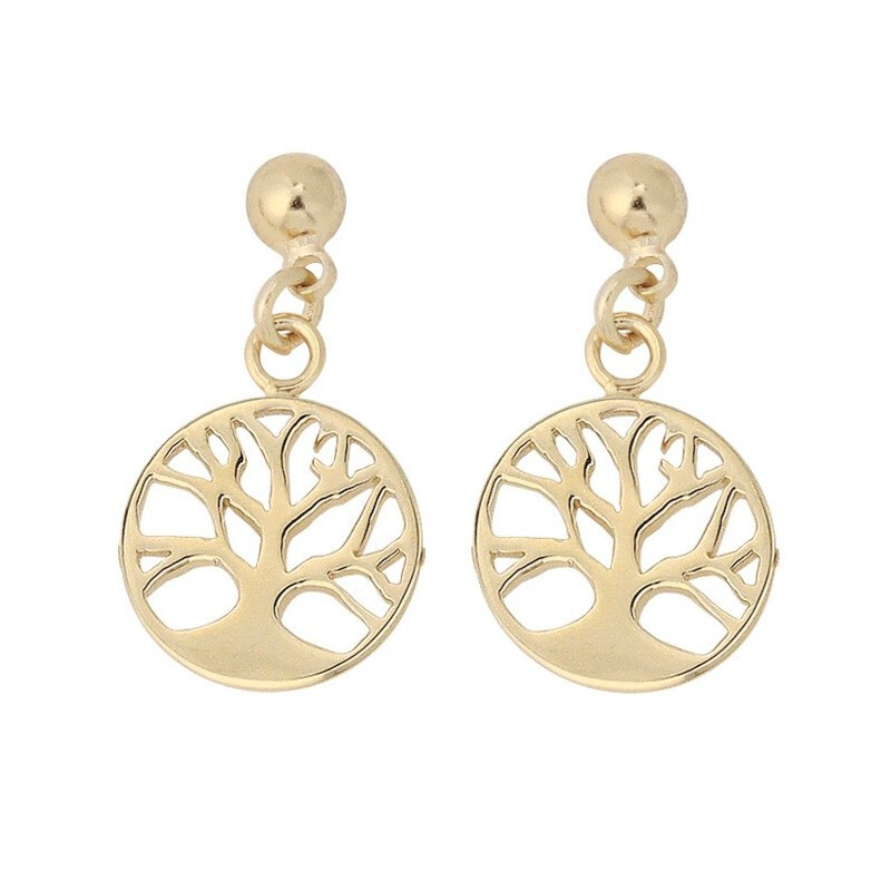 Boucles d'oreilles pendantes Arbre de Vie en plaqué or garanti, le cadeau idéal pour elle