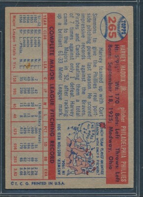 1957 Topps #265: HARVEY HADDIX 4th Series SP, Philadelphia