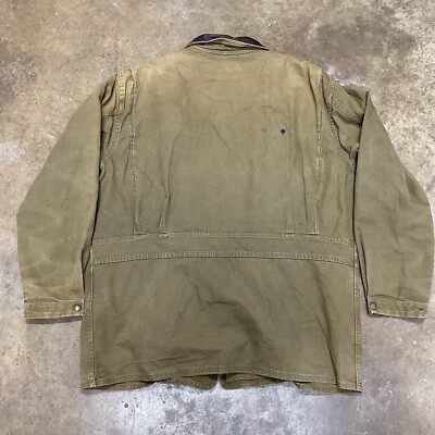 Vintage Woolrich Barn Jacket Large Leather-Collar Blanket-Lined