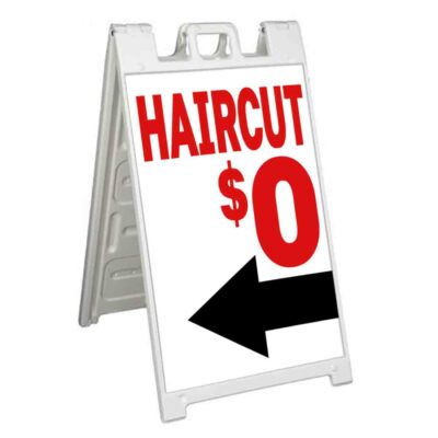 HAIR CUT $0 LEFT ARROW Signicade 24x36 Aframe Sidewalk Sign Banner Decal SALON